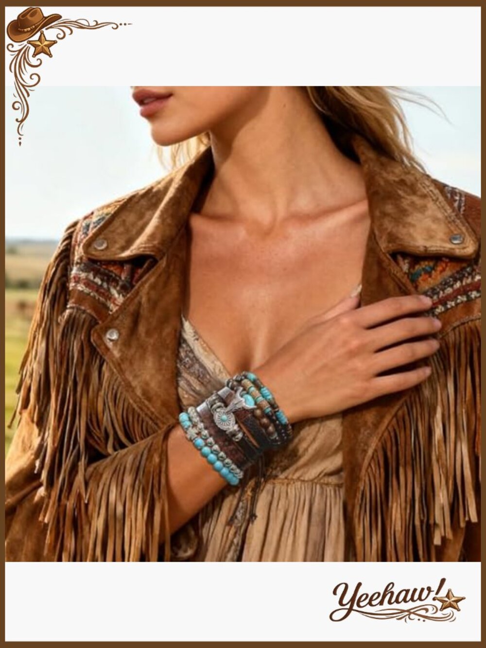 8 Pcs Stack Western Bracelets Set Turquoise Beaded Concho Bangle Cowboy Chic - Picture 3 of 7